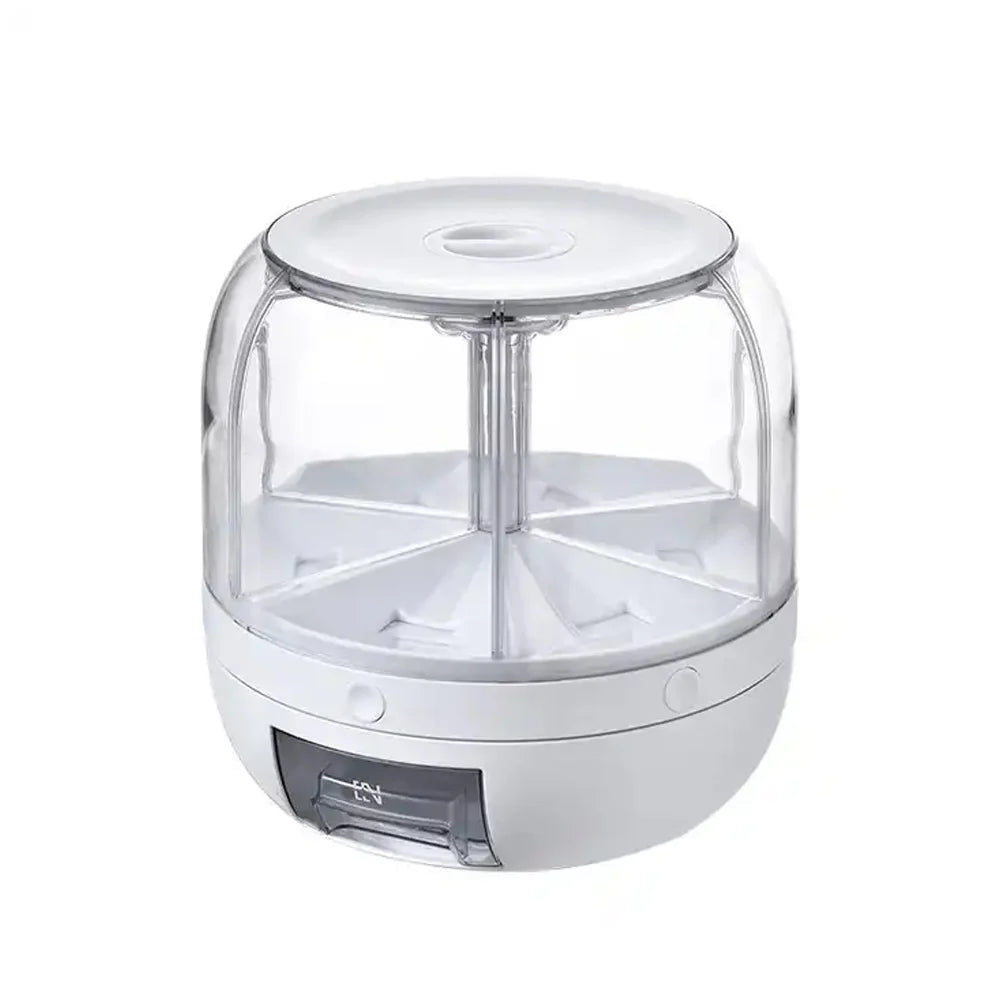 Kitchen Grain Storage Container Dispenser, 360 ° Rotation, One Click Output, 6-cell Storage, Suitable For, Beans, and Rice