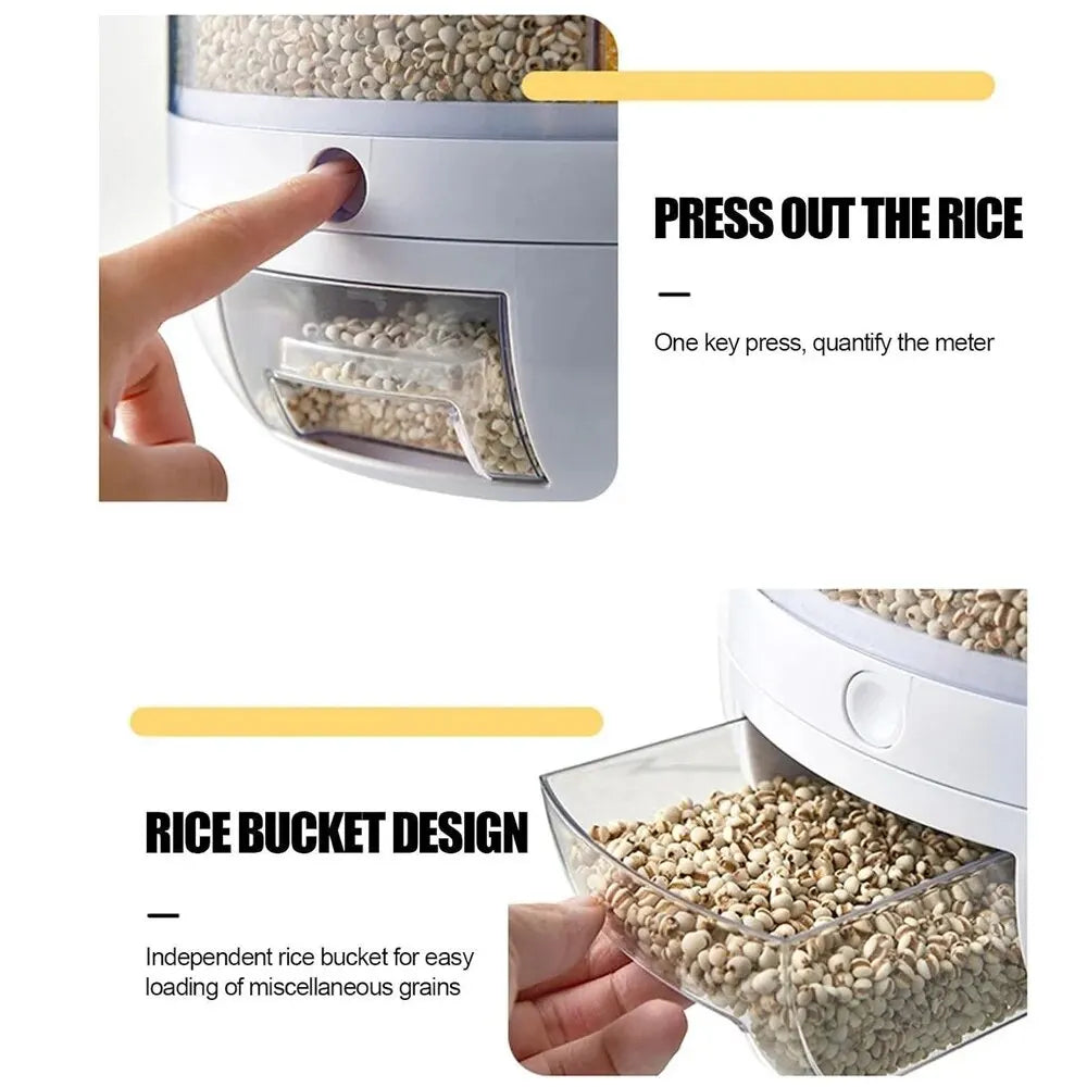 Kitchen Grain Storage Container Dispenser, 360 ° Rotation, One Click Output, 6-cell Storage, Suitable For, Beans, and Rice