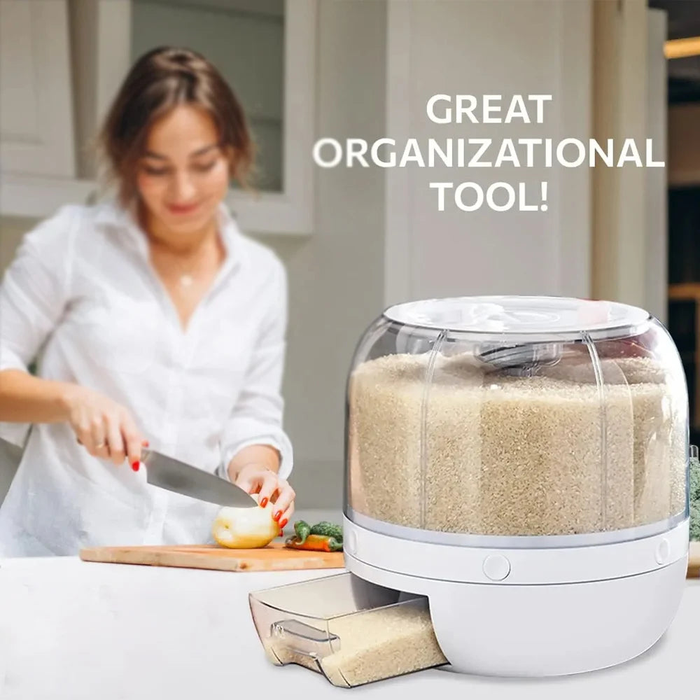 Kitchen Grain Storage Container Dispenser, 360 ° Rotation, One Click Output, 6-cell Storage, Suitable For, Beans, and Rice